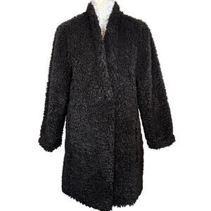 Zara Textured Teddy Coat Black Single‎ Button Size Small